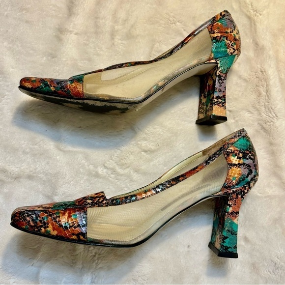 Vintage Heels J. Renee Size 9 Multicolored Snakeskin Metallic Orange Teal - Picture 6 of 16